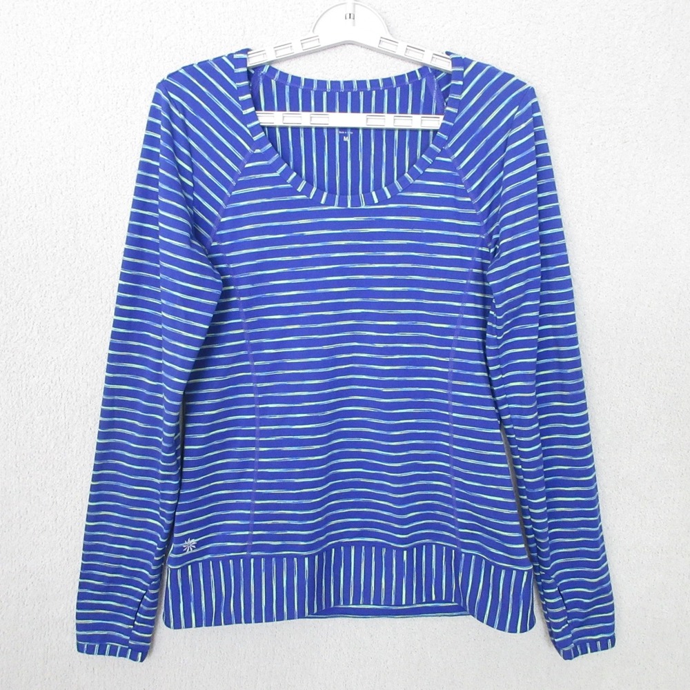 Athleta Blue Striped Long Sleeve Raglan Tee Shirt Top Women's Size Medium